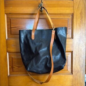Elegant Black and Tan Leather Tote Bag